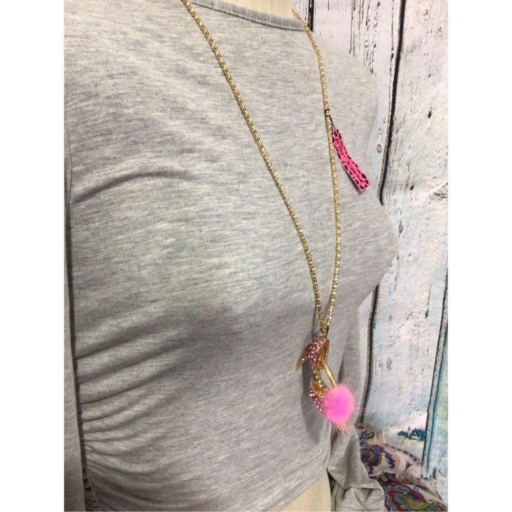 NWT Betsey Johnson Pink & Gold Rhinestone Shoe Pendant Adjustable Chain - Picture 6 of 15